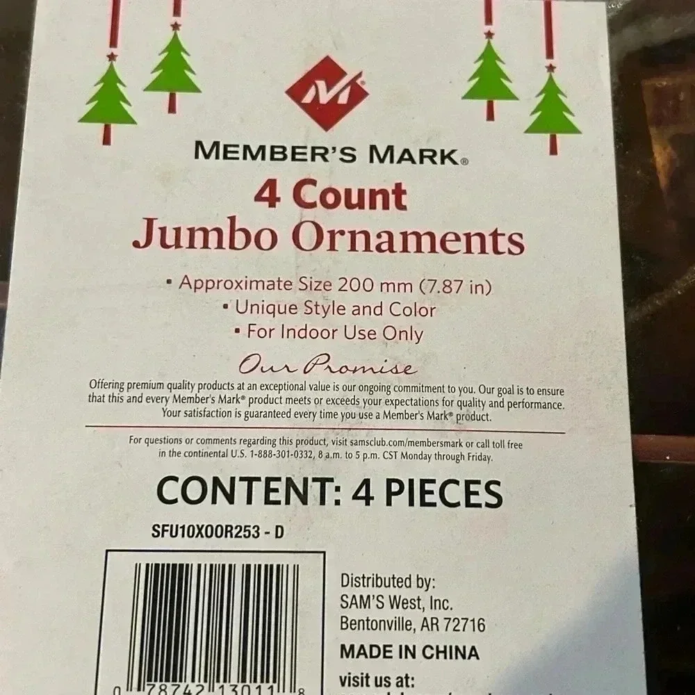 Members Mark 4 Count Jumbo Ornaments